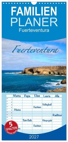 Produktbild: Familienplaner 2027 - Fuerteventura mit 5 Spalten (Wandkalender, 21 x 45 cm) CALVENDO
