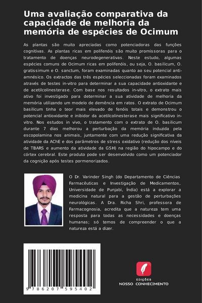 Produktbild: Uma avalia&ccedil;&atilde;o comparativa da capacidade de melhoria da mem&oacute;ria de esp&eacute;cies de Ocimum