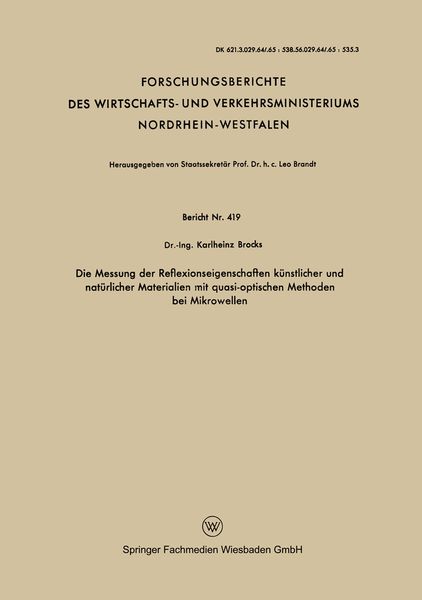 Produktbild: Die Messung der Reflexionseigenschaften k&uuml;nstlicher und nat&uuml;rlicher Materialien mit quasi-optischen Methoden bei Mikrowellen