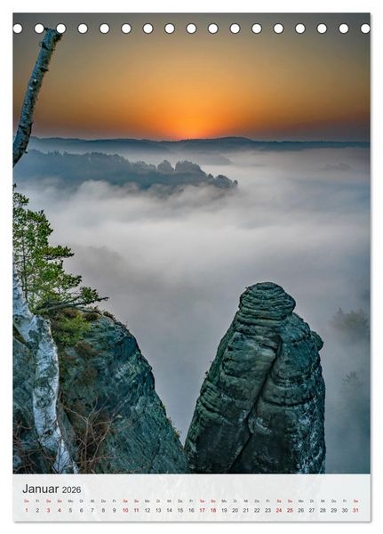 Produktbild: Bastei und Lilienstein - Unterwegs an zwei m&auml;rchenhaften Orten in der S&auml;chsischen Schweiz (Tischkalender 2026 DIN A5 hoch), CALVENDO Monatskalender