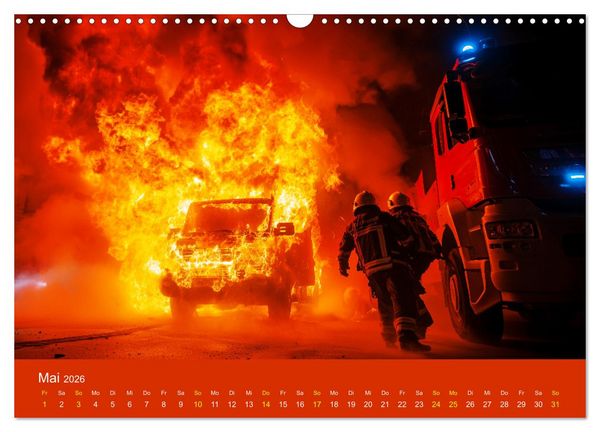 Produktbild: Feuer und Flamme - Feuerwehrkalender (Wandkalender 2026 DIN A3 quer), CALVENDO Monatskalender