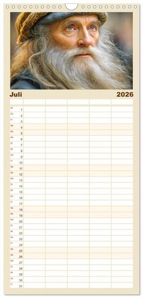 Produktbild: Familienplaner 2026 - Mystiker und Denker - Bekannte Gesichter der Vergangenheit mit 5 Spalten (Wandkalender, 21 x 45 cm) CALVENDO