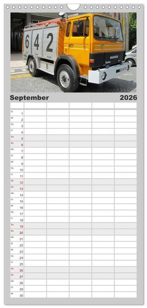 Produktbild: Familienplaner 2026 - Feuerwehrautos mit 5 Spalten (Wandkalender, 21 x 45 cm) CALVENDO