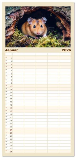Produktbild: Familienplaner 2026 - Wild und flauschig - Hamster - Abenteuer in freier Natur mit 5 Spalten (Wandkalender, 21 x 45 cm) CALVENDO