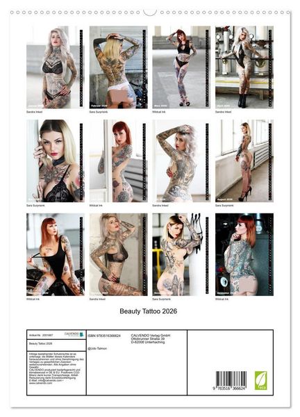 Produktbild: Beauty Tattoo 2026 (Wandkalender 2026 DIN A2 hoch), CALVENDO Monatskalender