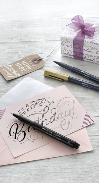 Set Hand Lettering Faber-Castell 12 Pezzi - Penne Calligrafia, Matita E Carta Colorata