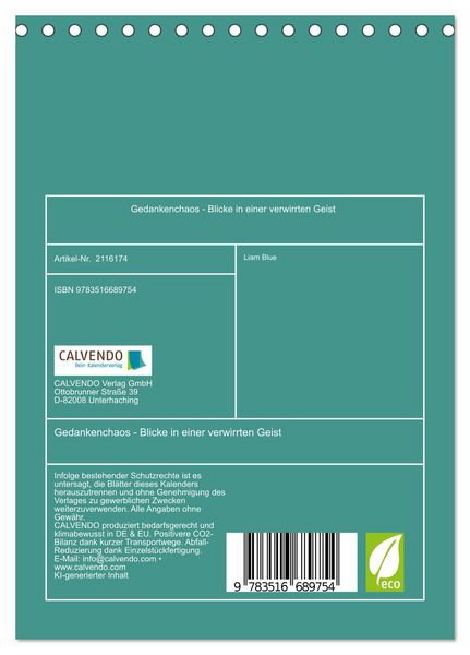 Produktbild: Gedankenchaos - Blicke in einer verwirrten Geist (Tischkalender 2026 DIN A5 hoch), CALVENDO Monatskalender