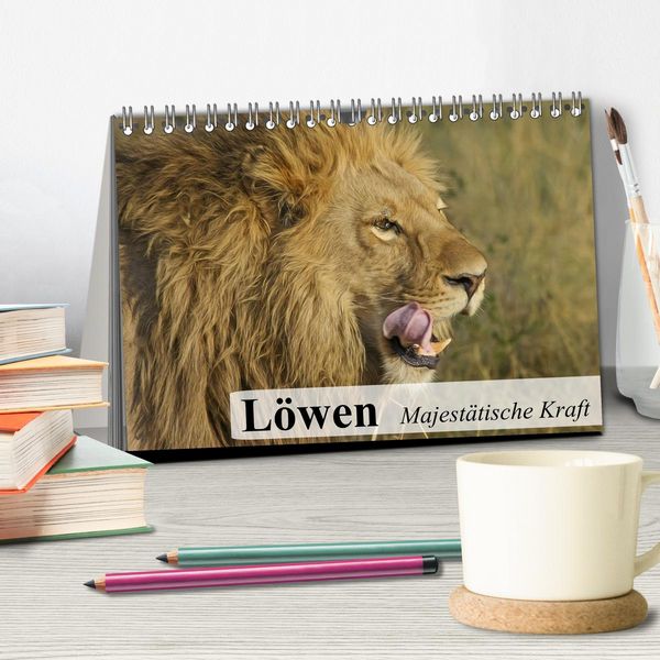 Produktbild: L&ouml;wen. Majest&auml;tische Kraft (Tischkalender 2026 DIN A5 quer), CALVENDO Monatskalender