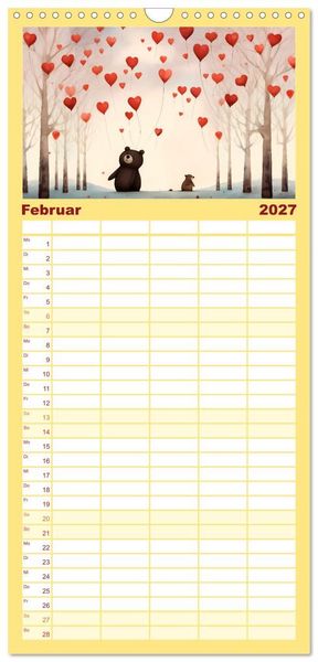 Produktbild: Familienplaner 2027 - B&auml;rige Illustrationen mit 5 Spalten (Wandkalender, 21 x 45 cm) CALVENDO