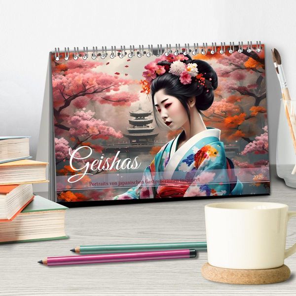Produktbild: Geishas Portraits von japanischen Gastgeberinnen inspiriert (Tischkalender 2026 DIN A5 quer), CALVENDO Monatskalender