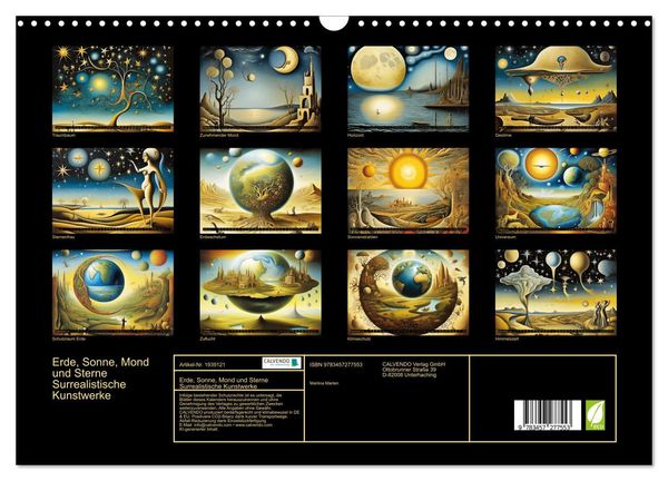 Produktbild: Erde, Sonne, Mond und Sterne Surrealistische Kunstwerke (Wandkalender 2026 DIN A3 quer), CALVENDO Monatskalender