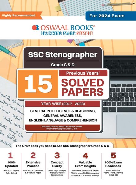 Oswaal SSC Stenographer Grade C & D 15 Year's Solved Papers | General Intelligence | General Awareness | Reasoning | Yea