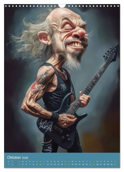 Produktbild: Rockbands und Punkbands - Witzige Karikaturen (Wandkalender 2026 DIN A3 hoch), CALVENDO Monatskalender