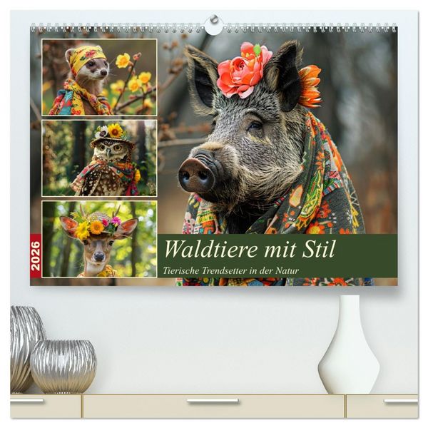 Produktbild: Waldtiere mit Stil. Tierische Trendsetter in der Natur (hochwertiger Premium Wandkalender 2026 DIN A2 quer), Kunstdruck in Hochglanz