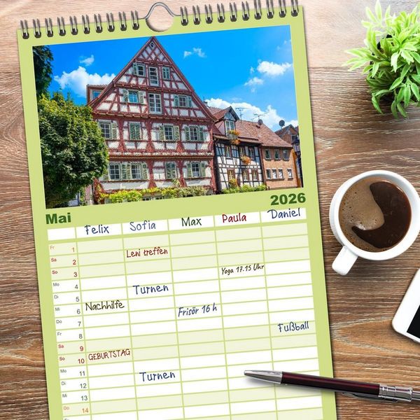 Produktbild: Familienplaner 2026 - Ein Spaziergang durch Esslingen mit 5 Spalten (Wandkalender, 21 x 45 cm) CALVENDO