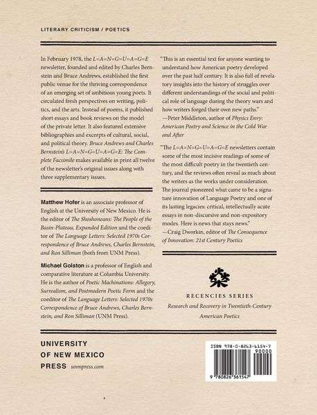 Produktbild: Bruce Andrews and Charles Bernstein's L=a=n=g=u=a=g=e