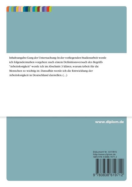 Produktbild: Arbeitslosigkeit in Deutschland 1998