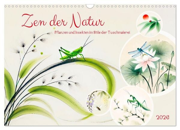 Produktbild: Zen der Natur - Pflanzen und Insekten im Stile der Tuschmalerei (Wandkalender 2026 DIN A3 quer), CALVENDO Monatskalender