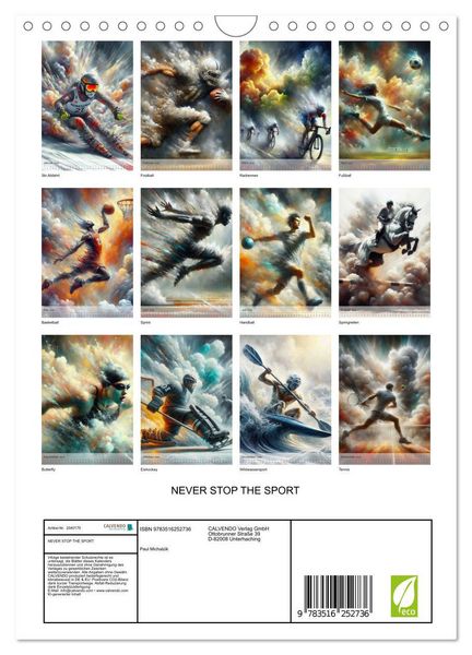 Produktbild: NEVER STOP THE SPORT (Wandkalender 2026 DIN A4 hoch), CALVENDO Monatskalender