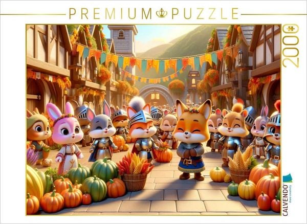 CALVENDO Puzzle Das Erntedankfest im Ritterdorf: Freude und Fülle im Herbst | 2000 Teile Lege-Größe 90x67cm Foto-Puzzle für glückliche Stunden