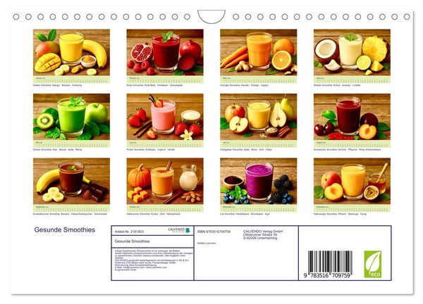 Produktbild: Gesunde Smoothies (Wandkalender 2026 DIN A4 quer), CALVENDO Monatskalender