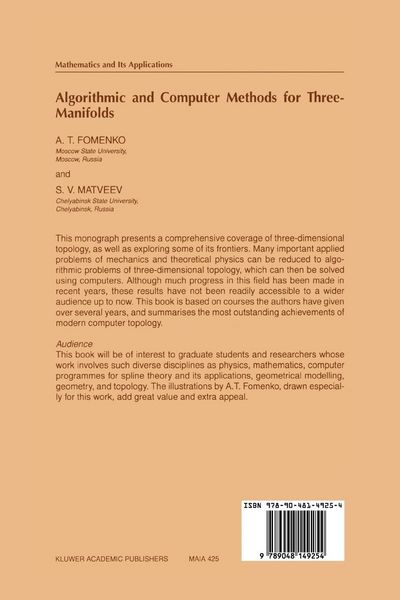 Produktbild: Algorithmic and Computer Methods for Three-Manifolds
