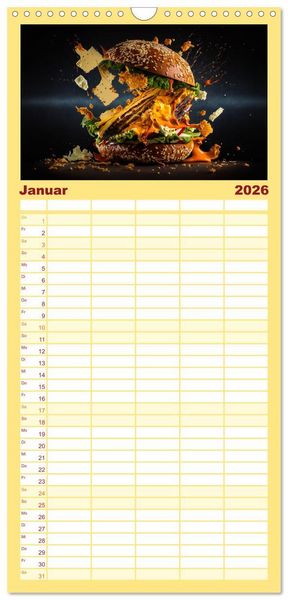 Produktbild: Familienplaner 2026 - Burgerfood mit 5 Spalten (Wandkalender, 21 x 45 cm) CALVENDO