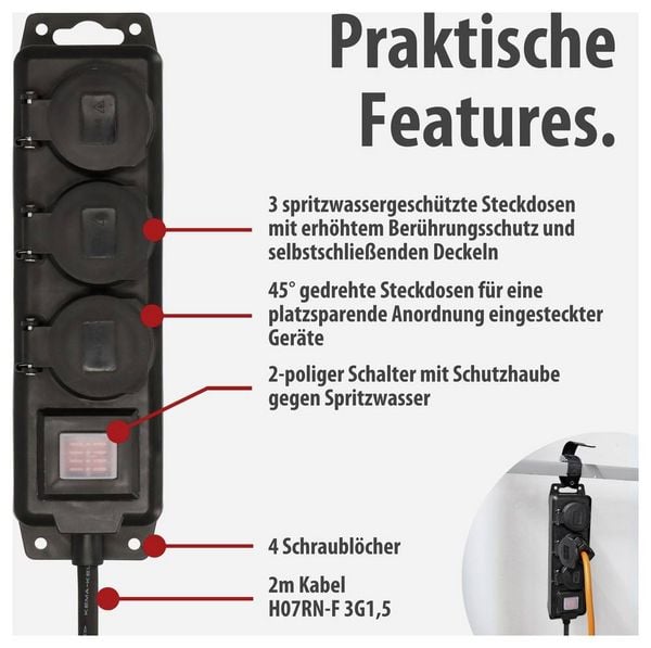 Produktbild: Brennenstuhl 1159950013 Outdoor Steckdosenleiste mit Schalter Schwarz
