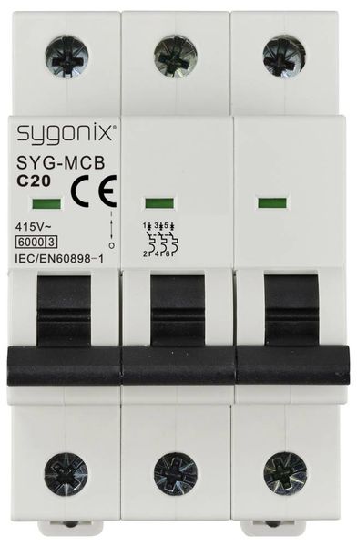 Produktbild: Sygonix SY-6441086 SYG-MCB 3P/C20/6KA Leitungsschutzschalter 3polig 20A 415 V/AC