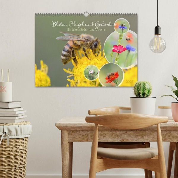 Produktbild: Bl&uuml;ten,Fl&uuml;gel und Gedanken &ndash; Ein Jahr in Bildern und Worten (Wandkalender 2027 DIN A3 quer), CALVENDO Monatskalender