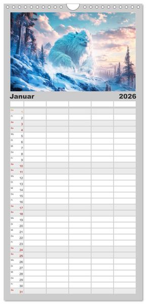 Produktbild: Familienplaner 2026 - FABELWESEN M&auml;rchenhafte Tr&auml;ume mit 5 Spalten (Wandkalender, 21 x 45 cm) CALVENDO