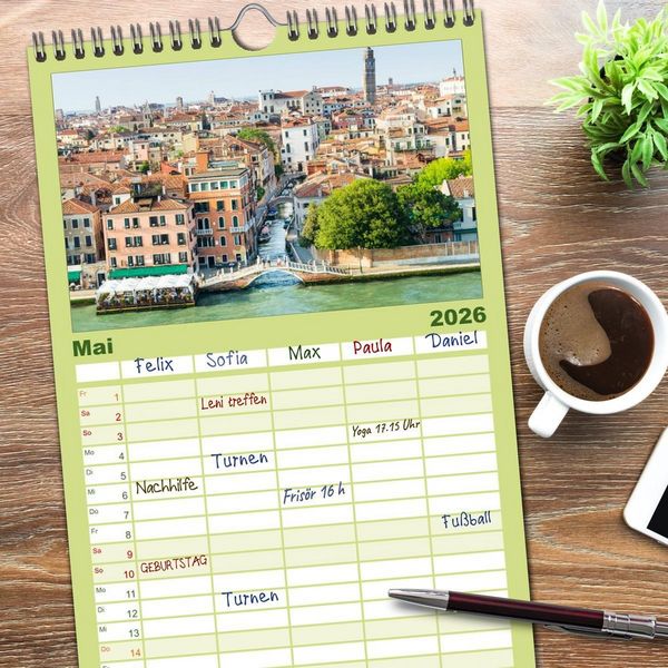 Produktbild: Familienplaner 2026 - Venedig mit 5 Spalten (Wandkalender, 21 x 45 cm) CALVENDO