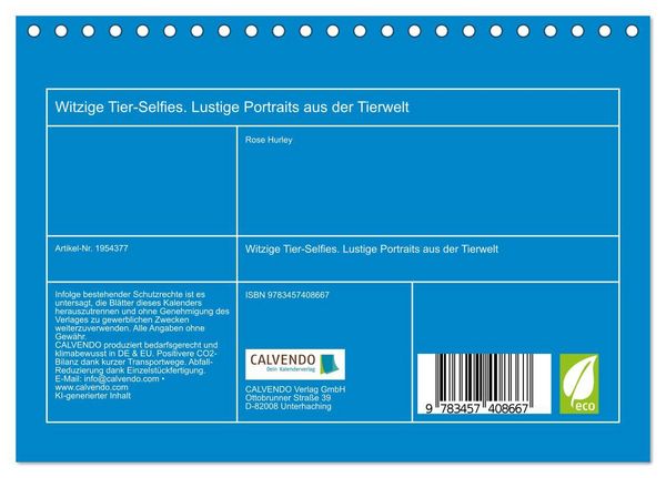 Produktbild: Witzige Tier-Selfies. Lustige Portraits aus der Tierwelt (Tischkalender 2026 DIN A5 quer), CALVENDO Monatskalender