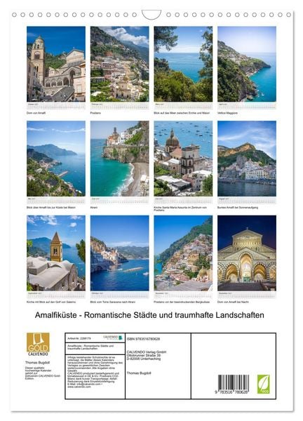 Produktbild: Amalfik&uuml;ste - Romantische St&auml;dte und traumhafte Landschaften (Wandkalender 2027 DIN A3 hoch), CALVENDO Monatskalender