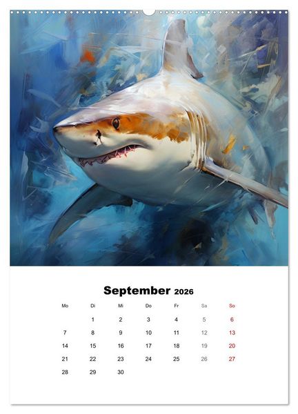 Produktbild: Tanz der Haie. Aquarelle von den K&ouml;nigen der Meere (Wandkalender 2026 DIN A2 hoch), CALVENDO Monatskalender