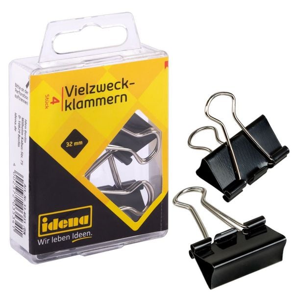 Idena Vielzweckklammern schwarz 32mm 4 Stück Hängebox