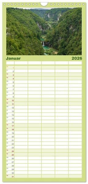 Produktbild: Familienplaner 2026 - Naturwunder Plitvicer Seen mit 5 Spalten (Wandkalender, 21 x 45 cm) CALVENDO