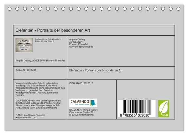 Produktbild: Elefanten - Portraits der besonderen Art (Tischkalender 2026 DIN A5 quer), CALVENDO Monatskalender