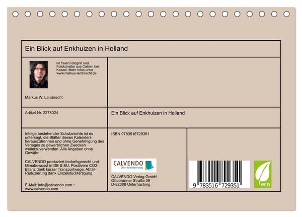 Produktbild: Ein Blick auf Enkhuizen in Holland (Tischkalender 2026 DIN A5 quer), CALVENDO Monatskalender