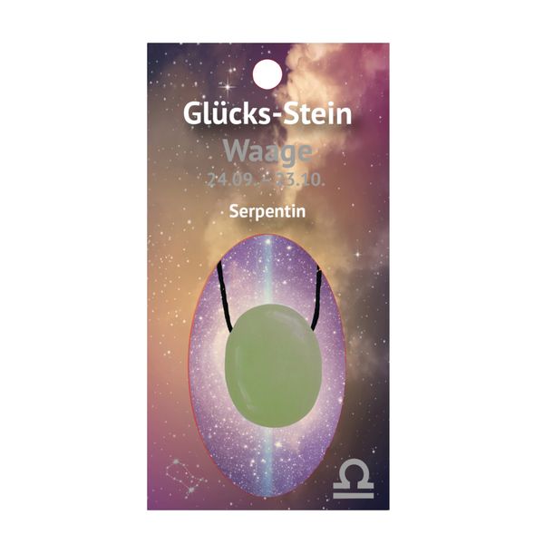 Produktbild: Gl&uuml;cksstein mit Band auf Astrokarte Waage/Serpentin