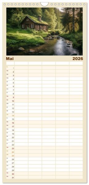 Produktbild: Familienplaner 2026 - H&uuml;ttenzauber - Ein visueller Streifzug durch Norwegens Wildnis mit 5 Spalten (Wandkalender, 21 x 45 cm) CALVENDO