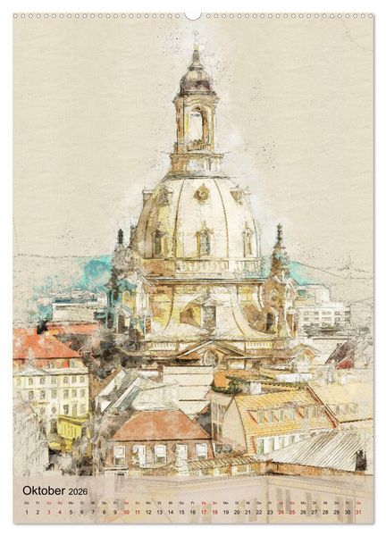 Produktbild: Dresden wie gemalt (Wandkalender 2026 DIN A2 hoch), CALVENDO Monatskalender