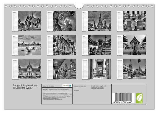 Produktbild: Bangkok Impressionen in Schwarz Wei&szlig; (Wandkalender 2026 DIN A4 quer), CALVENDO Monatskalender