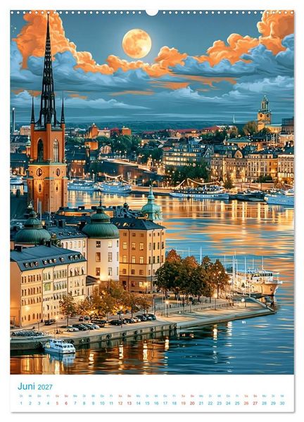Produktbild: Schweden - Old School Poster Style (hochwertiger Premium Wandkalender 2027 DIN A2 hoch), Kunstdruck in Hochglanz