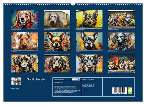 Produktbild: Graffiti Hunde (hochwertiger Premium Wandkalender 2026 DIN A2 quer), Kunstdruck in Hochglanz