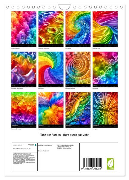 Produktbild: Tanz der Farben - Bunt durch das Jahr (Wandkalender 2026 DIN A4 hoch), CALVENDO Monatskalender