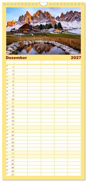 Produktbild: Familienplaner 2027 - Leuchtende Dolomiten mit 5 Spalten (Wandkalender, 21 x 45 cm) CALVENDO