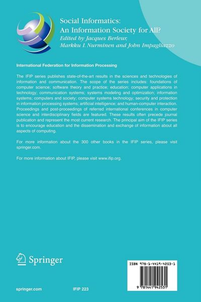 Produktbild: Social Informatics: An Information Society for All? In Remembrance of Rob Kling