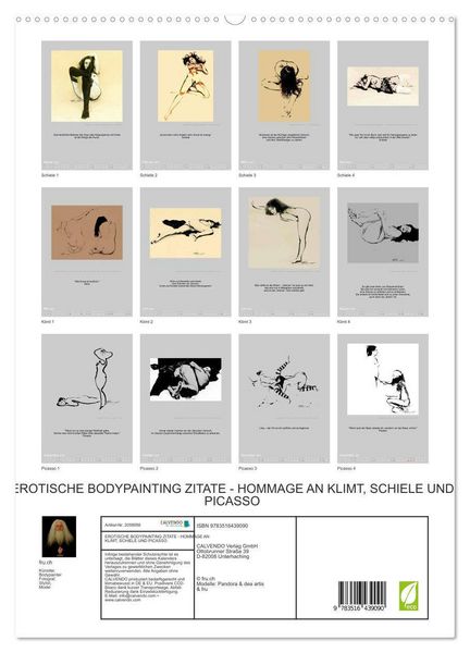 Produktbild: EROTISCHE BODYPAINTING ZITATE - HOMMAGE AN KLIMT, SCHIELE UND PICASSO (hochwertiger Premium Wandkalender 2026 DIN A2 hoch), Kunstdruck in Hochglanz