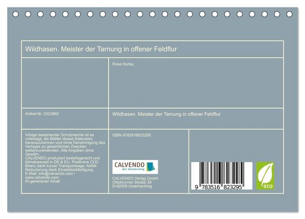 Produktbild: Wildhasen. Meister der Tarnung in offener Feldflur (Tischkalender 2027 DIN A5 quer), CALVENDO Monatskalender